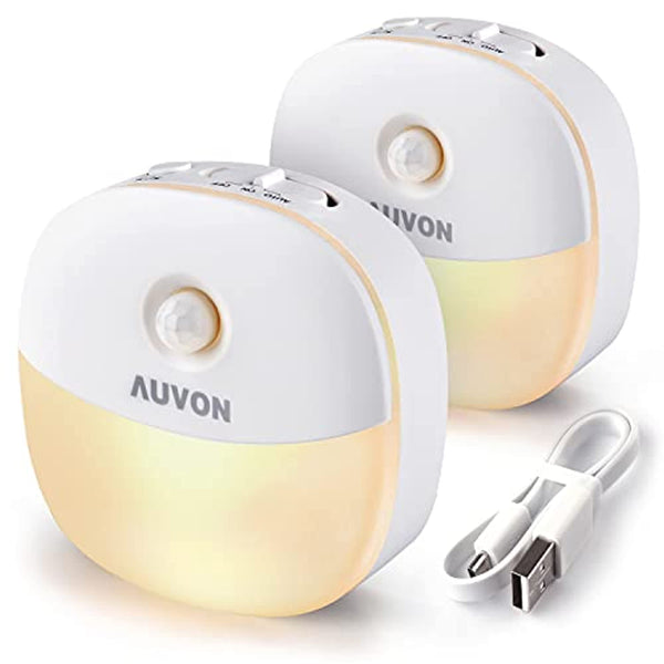 AUVON LED Nachtlicht mit Bewegungsmelder, Aufladbar USB Nachtlicht Kinder mit 3 Modi (Auto/ON/OFF) AUVON Nachtlichter Einfach Baby