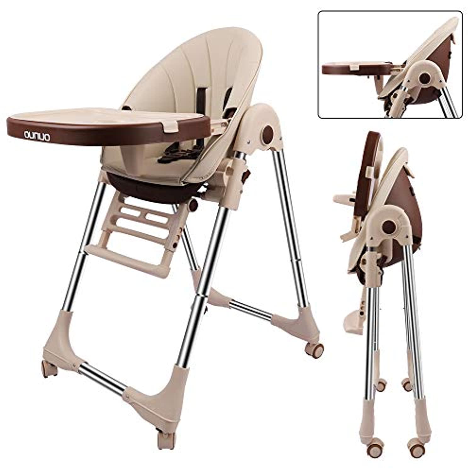 OUNUO Baby Hochstuhl Vertehllbar und Klappbar Kinderhochstuhl mitwachsend  Kindersitz Kinderstuhl mit Sicherheitsgurt ab 6 Monaten