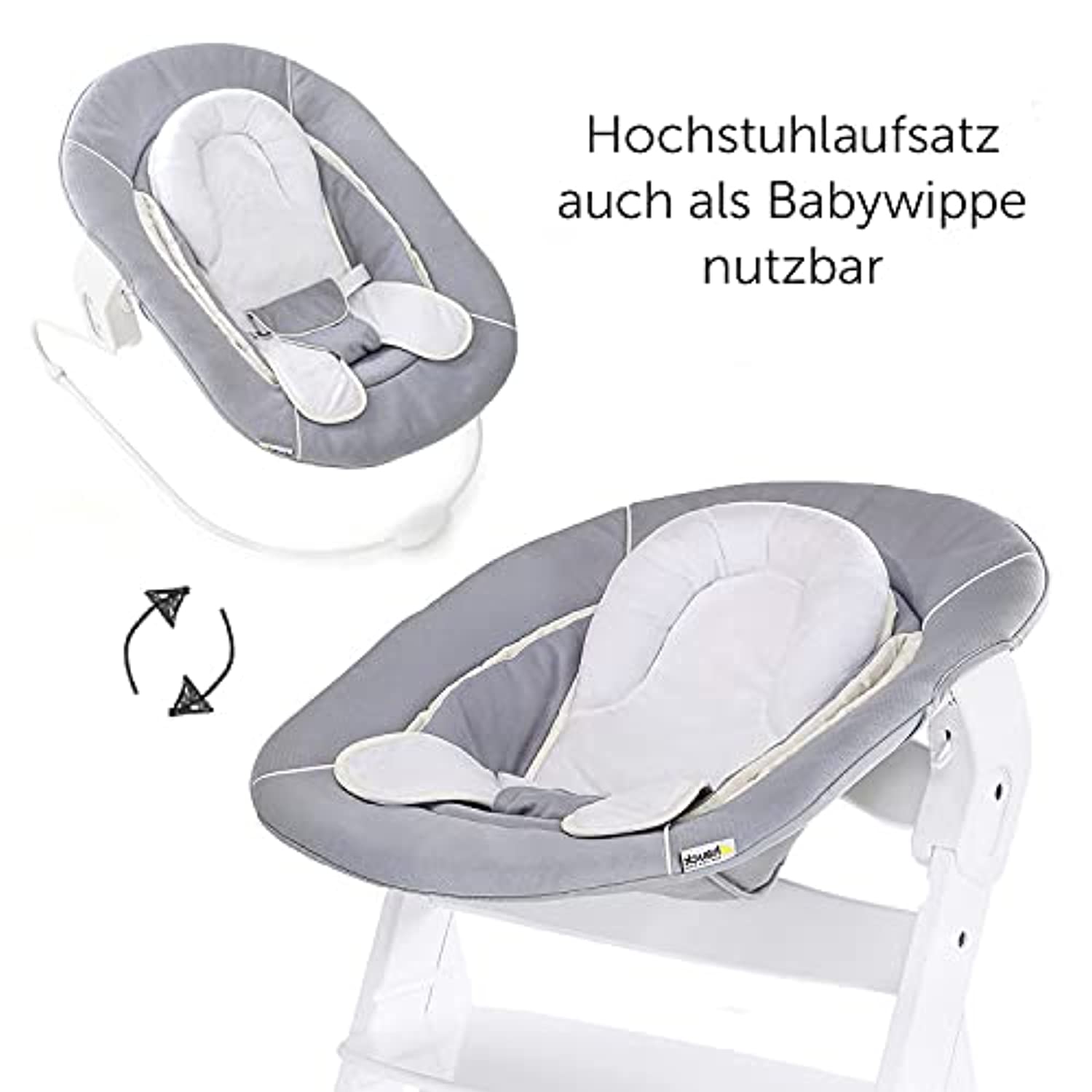 Geburt Set Hochstuhl Alpha Hochstuhlauflage Liegefunktion inkl. Neugeborene für Aufsatz und ab Newborn - mit Hauck Holz Baby