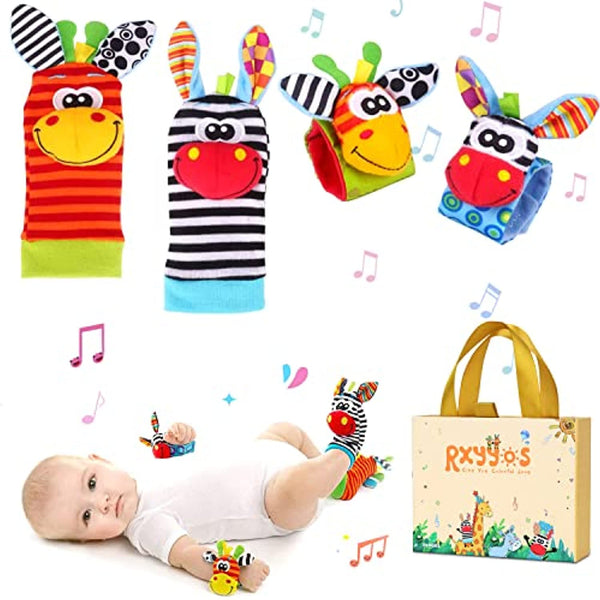 Baby Rasseln Spielzeug Handgelenk Und Socken, Plüschtiere Entwicklungs-Spielzeug für Neugeborene, (2 Hände Rasseln + 2 Socken Rasseln) RXYYOS Rasseln & Greiflinge Einfach Baby