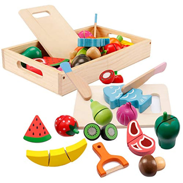 Spielküche Zubehör, Kinderküche Zubehör Holz, Küche Kinder Holzspielzeug, Obst Gemüse und Fleisch Kochsimulation Mysunny Holzspielzeug Einfach Baby