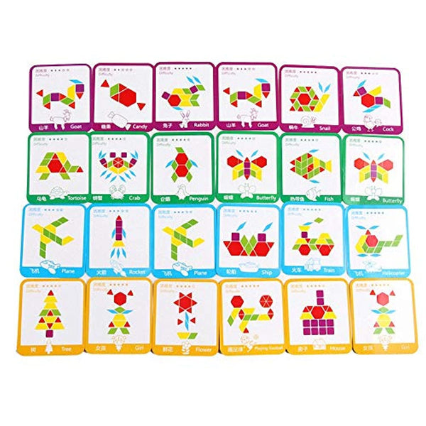 Tangram Kinder Geometrische Formen HolzPuzzles - Montessori Spielzeug Puzzle mit 155 geometrischen Formen und 24 Designkarten EACHHAHA Holzspielzeug Einfach Baby