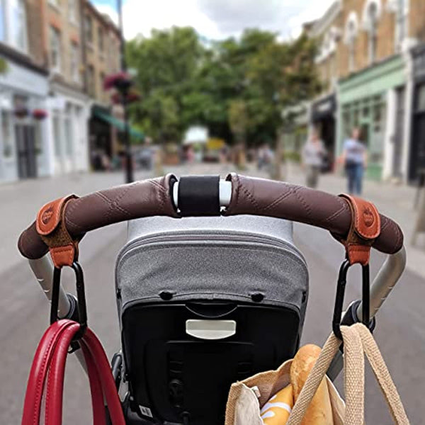 Kinderwagen Haken Braun von Baby Uma - Taschenhalter Kinderwagen Leder Premium Style Uma Zubehör Einfach Baby