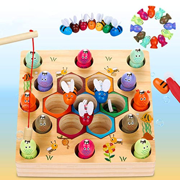 COOLJOY Magnetisches Angelspiel Holzspielzeug 2 in 1 Montessori Lernspielzeug Magnettafel Holz Fischspielzeug Geschenk für Kinder ab 2 Jahren COOLJOY Lernspielzeug Einfach Baby