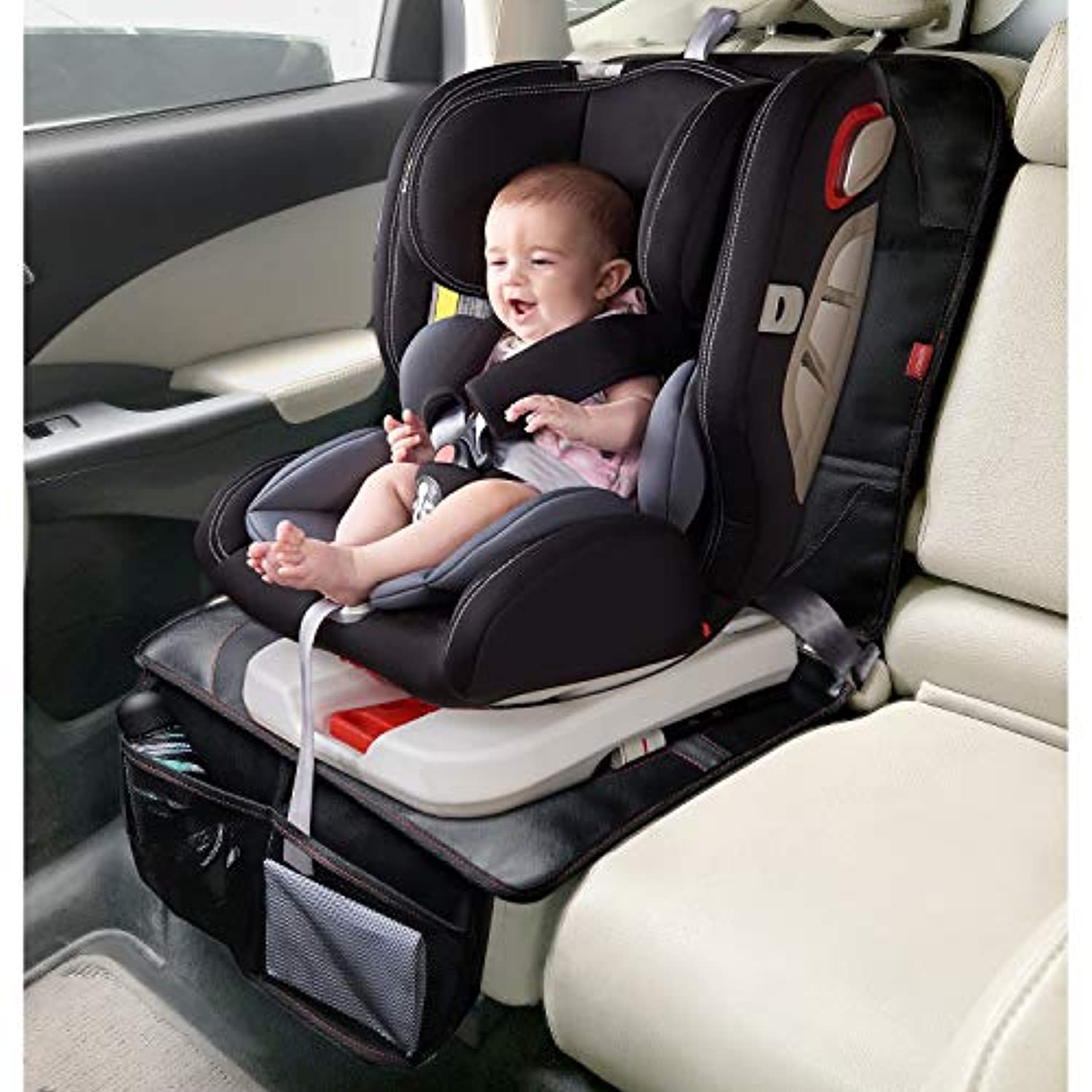 Lescars Sitzschutz Kindersitz: 2er-Set Premium-Kindersitz-Unterlage, 2  Netztaschen, Isofix-geeignet (Sitzschutz Auto Kindersitz)