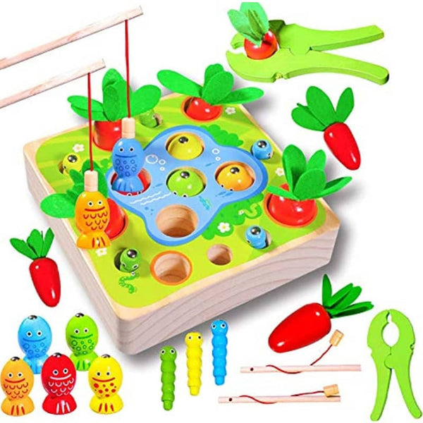 Holzspielzeug - Felly Holzspielzeug ab 1Jahr Baby Motorik Spielzeug Montessori Sortierspiel Holzpuzzle Karottenernte Angelspiel Lernspielzeug - Einfach Baby
