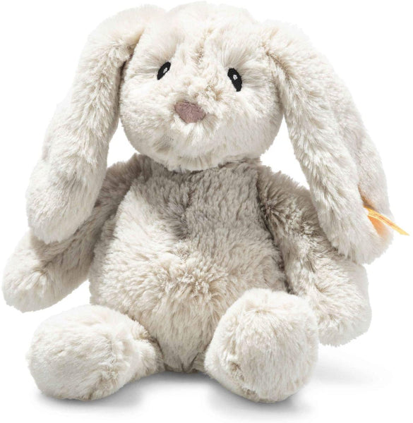 Steiff Hoppie Hase - 28 cm - Plüschhase mit Schlappohren - Soft Cuddly Friends - Kuscheltier für Kinder - waschbar - hellgrau (080470) Steiff Kuscheltiere Einfach Baby