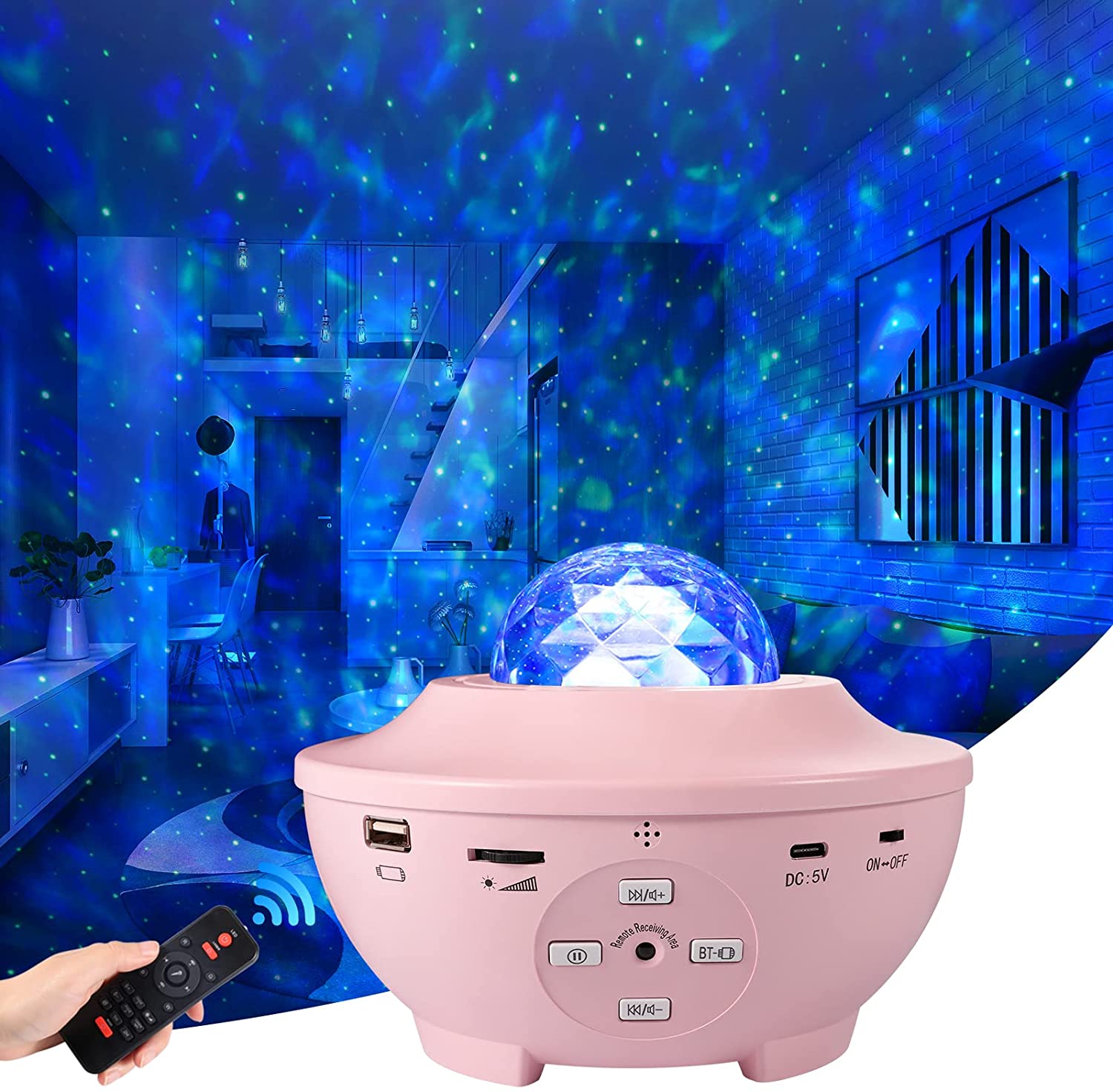 LED Sternenhimmel Projektor - Aibeau LED Sternenlicht Projektor mit  Fernbedienung & Bluetooth Lautsprecher & Timer, Rotierende Wasserwellen