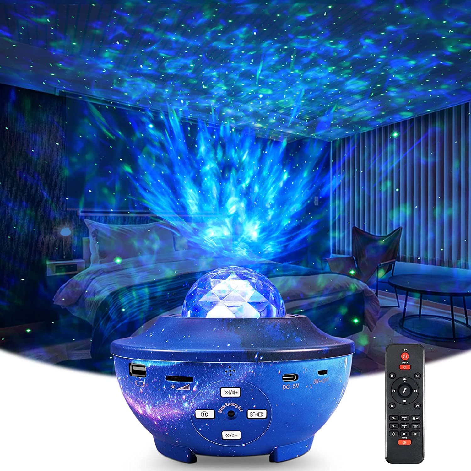 LED Sternenhimmel Projektor, Joycabin Rotierende Wasserwellen  Projektionslampe, Galaxy Projektor Nachtlicht, Bluetooth Sternenlicht  Projektor Lampe