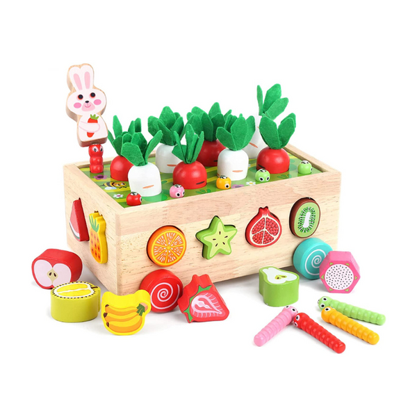Montessori Spielzeug 2 Jahre | Holzspielzeug 2 Jahre | Montessori Sortierspiel Holzpuzzle Karottenernte | Lernspielzeug Geschenk für Kinder Kleinkind ab 2 3 4 Jahr | 7 in 1 Holzspielzeug